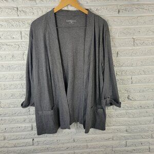 Croft Barrow Womens Top 2X Plus Cardigan Open Gray Cuffed 3/4 Sleeve GRA18E